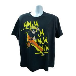 Vintage Naruto Shippuden Shirt Men XL Black 2007 Graphic Crew Neck Short Sleeve